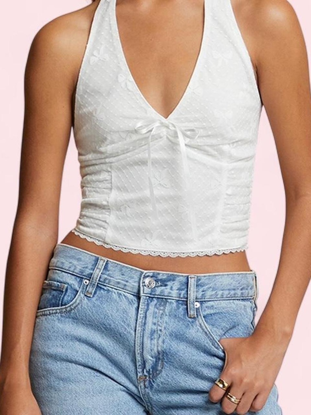 Beverly and Beck Aimee Bow Lace Halter Top